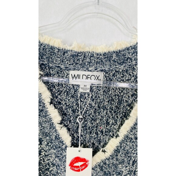 Wildfox Sweater Women M Black White Oversized Distressed V-neck - Picture 5 of 11